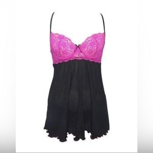 Pure Romance Pink/Black Babydoll Lingerie Size Small